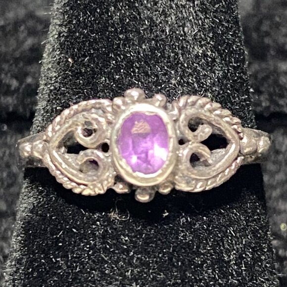 Ring Amethyst Faceted Size 5.5 Vintage Jewelry Sterling Silver Stamped 925 - Picture 2 of 12